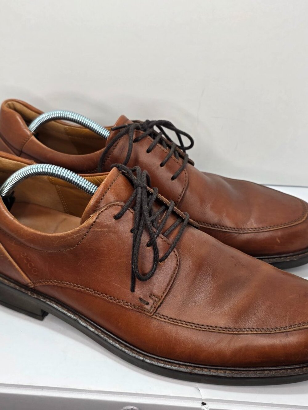 Ecco Leather Casual Dress Brown Shoes Men's 11 EU 45 Tie Up